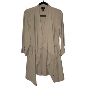 Nicole Miller Tan Trench Coat Cardigan‎ with Draped Front Waterfall Collar